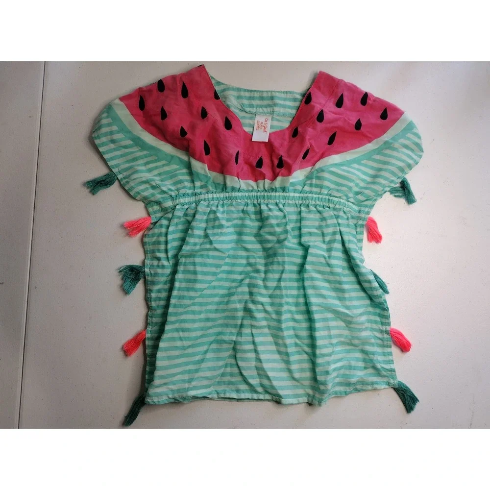 Cat & Jack Girls XS (4/5)‎ Watermelon Cover-Up Tassel Trim Beach Pool